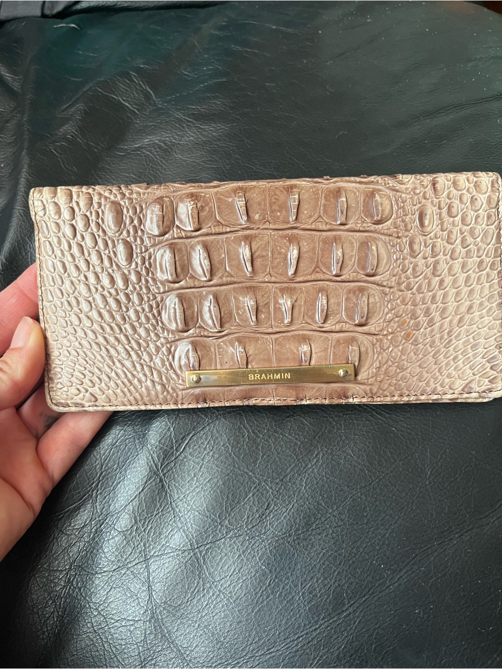 Like new Brahmin Taupe Croc-Embossed Leather Wallet
